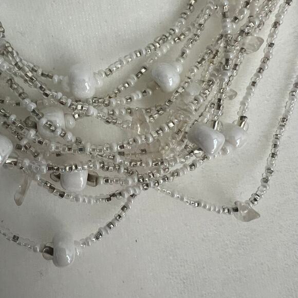 Multistrand white and clear seed bead magnetic closure statement necklace - Picture 3 of 5